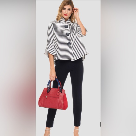 Joseph Ribkoff Tops - Joseph Ribkoff Black and White Striped Bell-Sleeve Button-Front  jacket